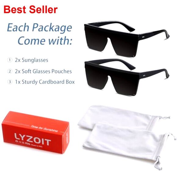 Oversized Square Sunglasses UV400 Protection Flat Top Fashion Shield